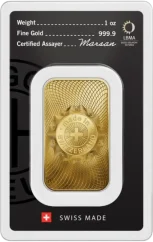 Reverse side of Aror Heraeus 1 Oz (31.103 g) gold bar with serial number