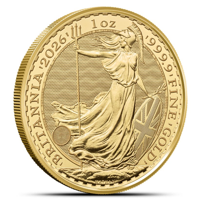 1 Oz Britannia 2026 Gold Coin reverse side with Britannia design and security features