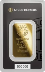 1 Oz  Argor Heraeus  Gold Bar (31.1g) in original protective blister packaging with Certificate of Authenticity