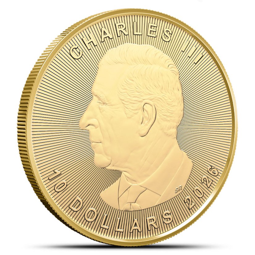 Obverse of the 1/4 Oz Maple Leaf 2026 Gold Coin featuring the portrait of King Charles III