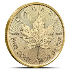 Reverse of the 1/4 Oz Maple Leaf 2026 Gold Coin featuring the Canadian maple leaf design