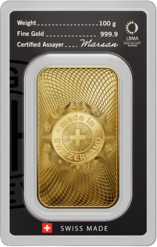 100g Argor-Heraeus Gold Bar reverse side with certificate of authenticity