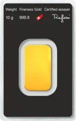 10g Argor-Heraeus Gold Bar Reverse Side in original protective packaging with Certificate of Authenticity 10g Argor-Heraeus Gold Bar Reverse Side in original protective packaging with Certificate of Authenticity