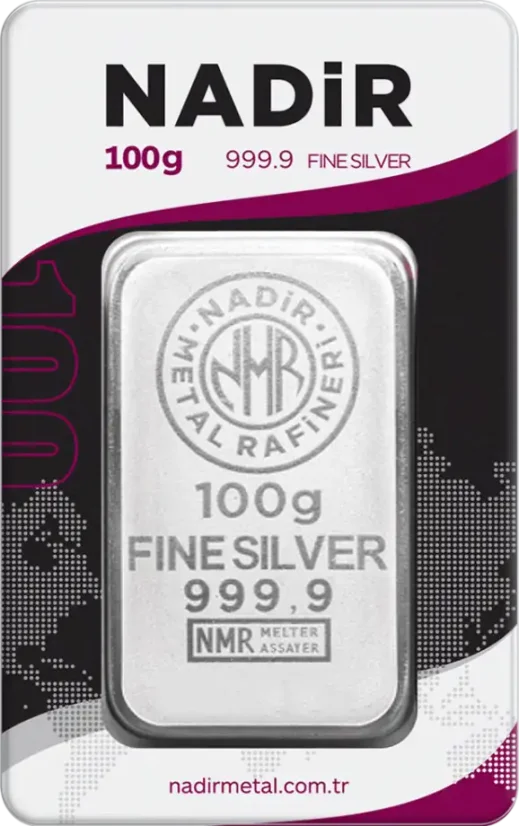 100g investiční stříbrný slitek Nadir Metal přední strana