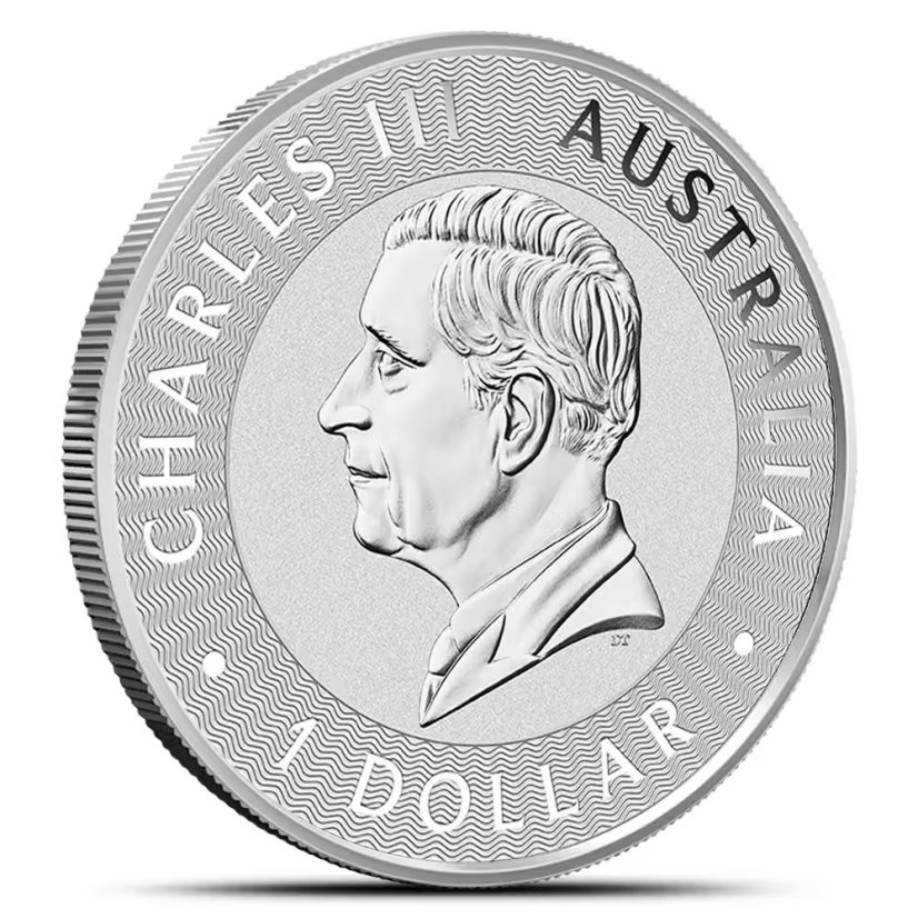 1 Oz Australian Kangaroo 2026 Silbermünze Vorderseite mit Porträt von König Charles III.