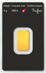 5g Argor-Heraeus Gold Bar Reverse Side in original protective packaging with serial number 5g Argor-Heraeus Gold Bar Reverse Side in original protective packaging with serial number
