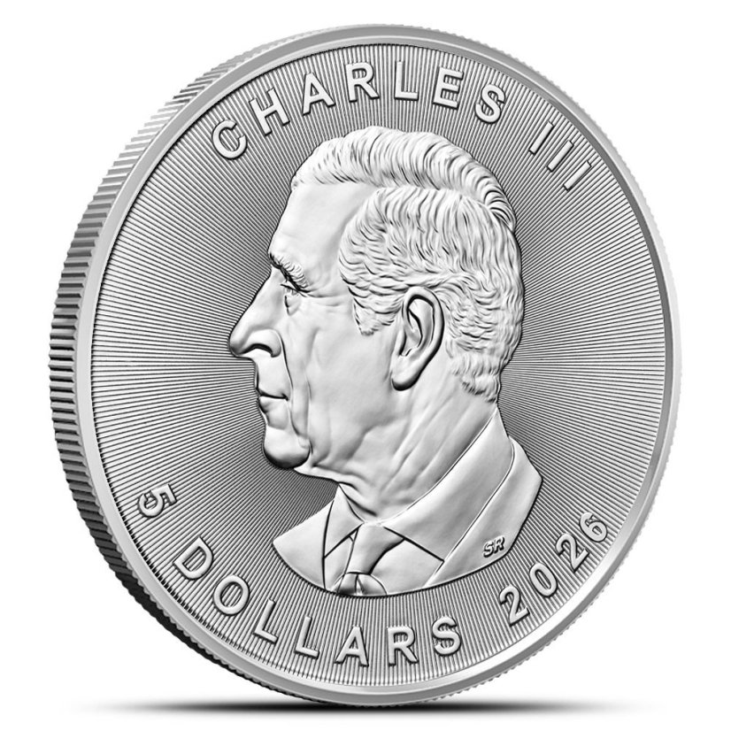 1 Oz Maple Leaf 2026 Silbermünze Vorderseite mit Porträt von König Charles III.