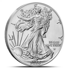 1 Oz American Eagle 2026 Silver Coin obverse side with Walking Liberty design