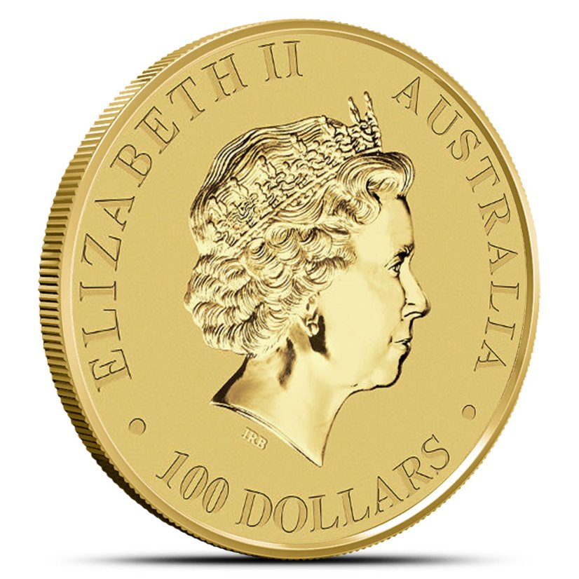 1 Oz Australian Kangaroo 2016 Gold Coin obverse side with portrait of Queen Elizabeth II
