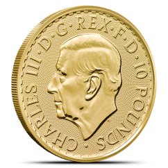 1/10 Oz Britannia 2026 Gold Coin obverse side with portrait of King Charles III 1/10 Oz Britannia 2026 Gold Coin obverse side with portrait of King Charles III