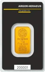 10g Argor-Heraeus Gold Bar Front Side in original protective packaging with Certificate of Authenticity 10g Argor-Heraeus Gold Bar Front Side in original protective packaging with Certificate of Authenticity
