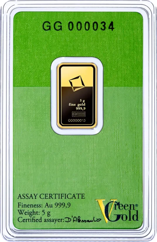 5g Goldbarren Valcambi Green Gold Rückseite