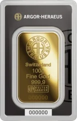 100g Argor-Heraeus Gold Bar front side with logo