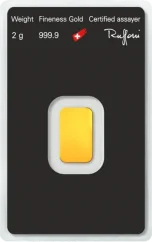 2g Argor-Heraeus Gold Bar Reverse Side in original protective packaging with serial number 2g Argor-Heraeus Gold Bar Reverse Side in original protective packaging with serial number