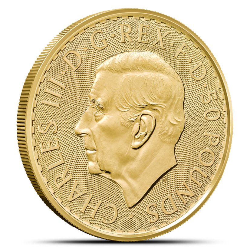 1/2 Oz Britannia 2026 Goldmünze Vorderseite mit Porträt von König Charles III.