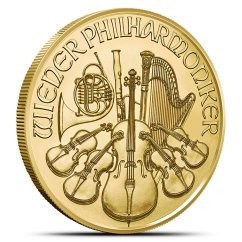 1/2 Oz Wiener Philharmoniker 2025 Gold Coin reverse side with Vienna Philharmonic musical instruments 1/2 Oz Wiener Philharmoniker 2025 Gold Coin reverse side with Vienna Philharmonic musical instruments