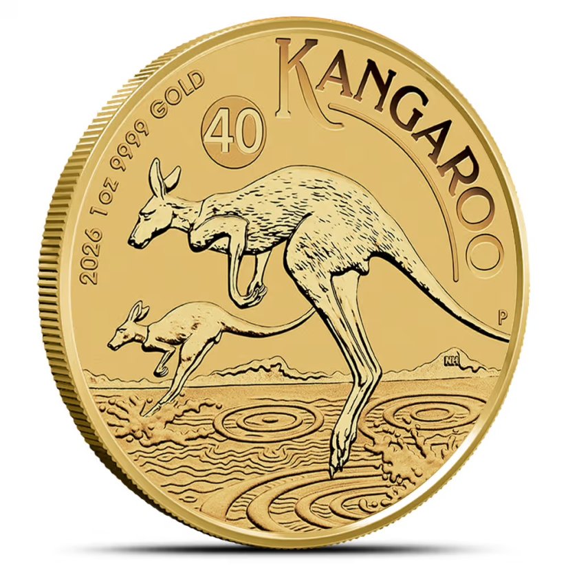 1 Oz Australian Kangaroo 2016 Goldmünze Rückseite mit Känguru-Motiv